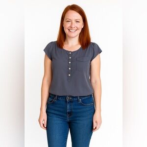 J Crew Gray Buttoned Fitted Blouse